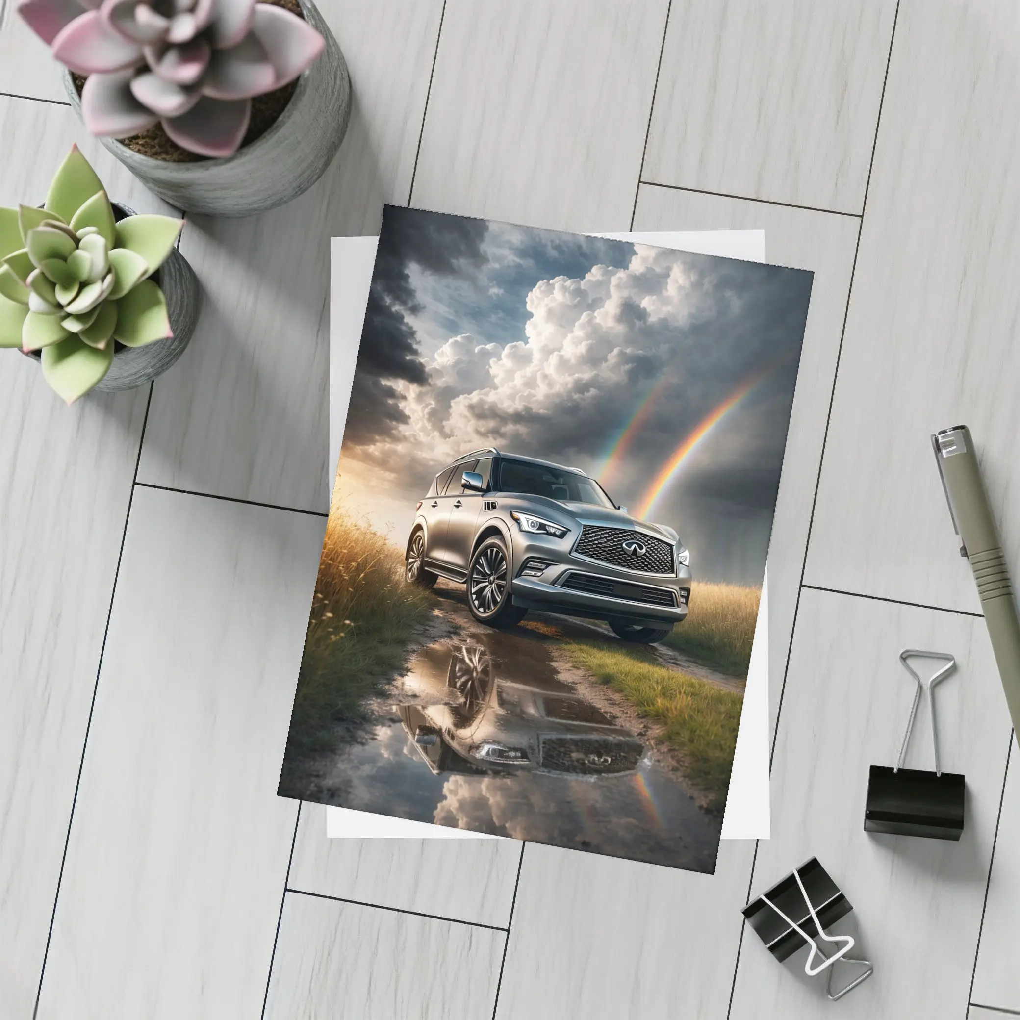 Infiniti QX80 SUV Under Dramatic Rainbow Skies – Postcards
