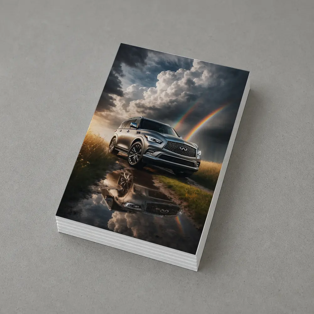 Infiniti QX80 SUV Under Dramatic Rainbow Skies – Postcards
