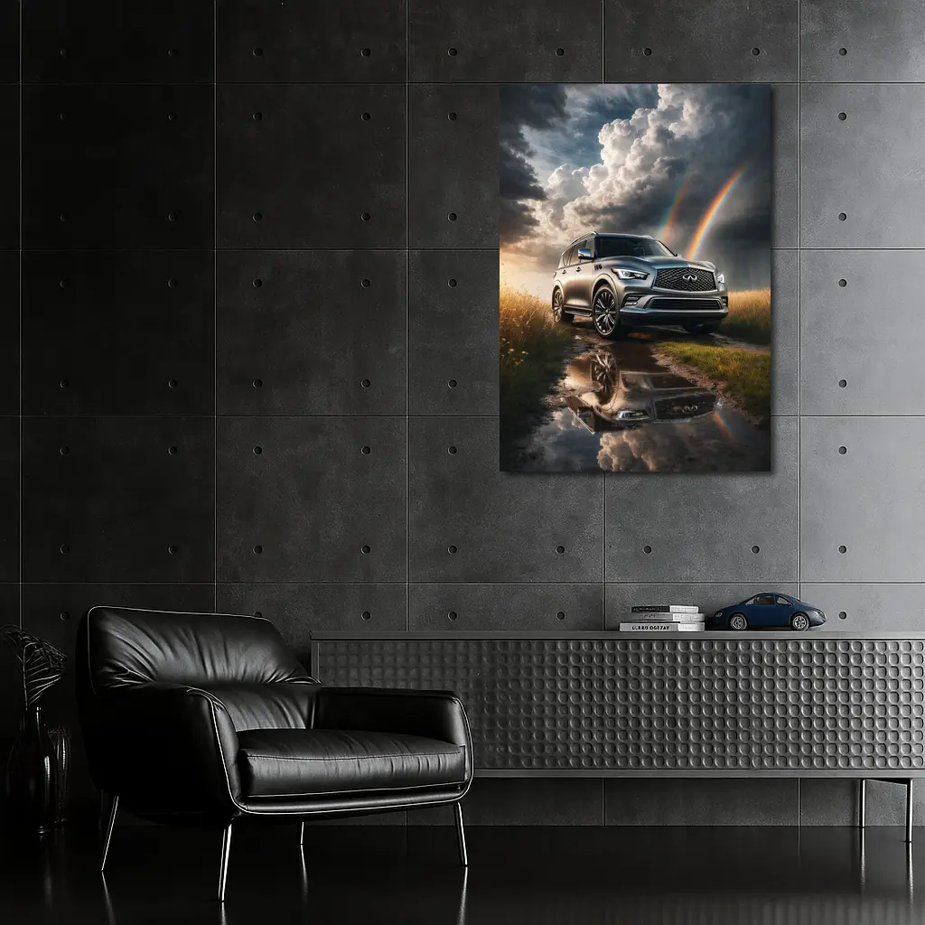 Infiniti QX80 SUV Under Dramatic Rainbow Skies – Wall Art