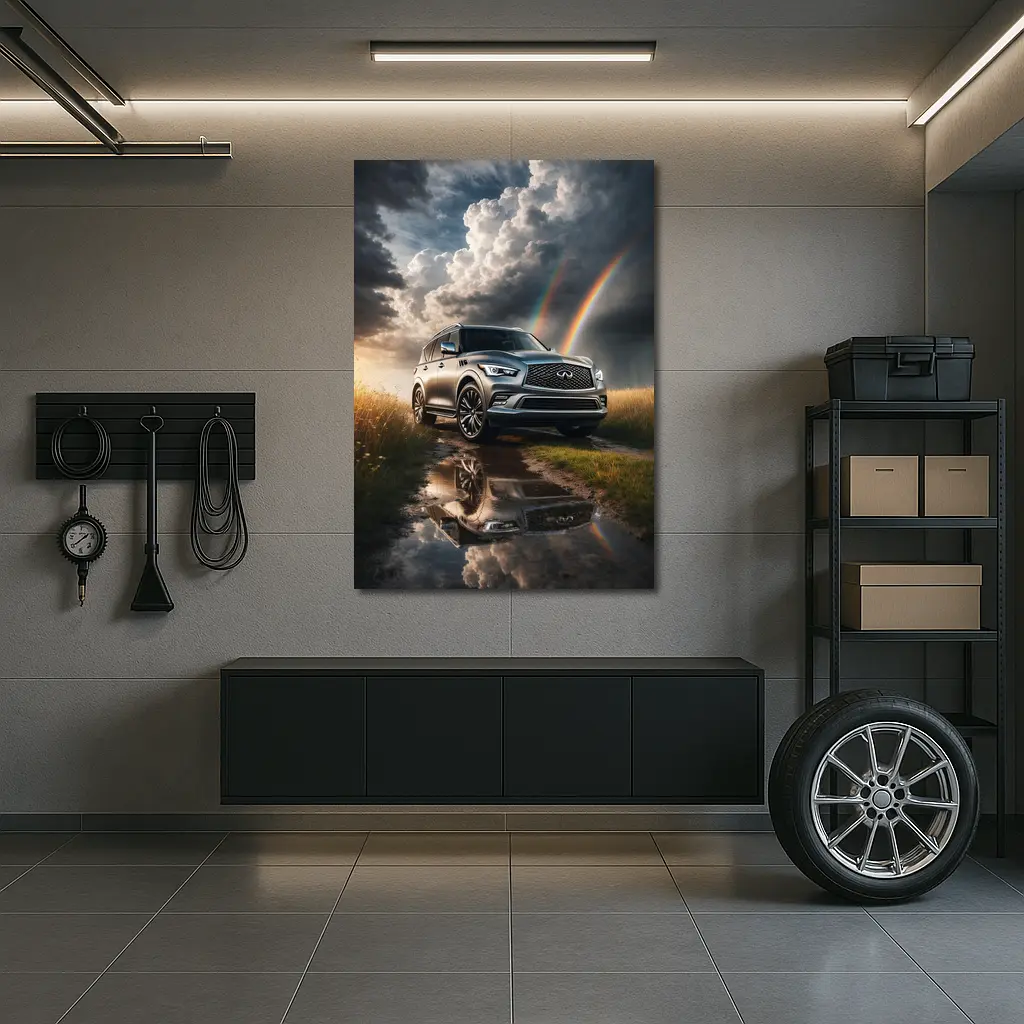 Infiniti QX80 SUV Under Dramatic Rainbow Skies – Wall Art