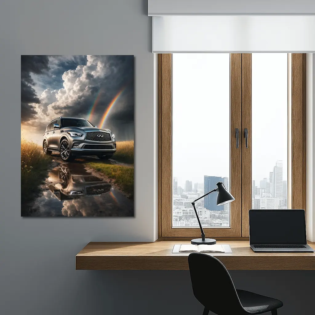 Infiniti QX80 SUV Under Dramatic Rainbow Skies – Wall Art