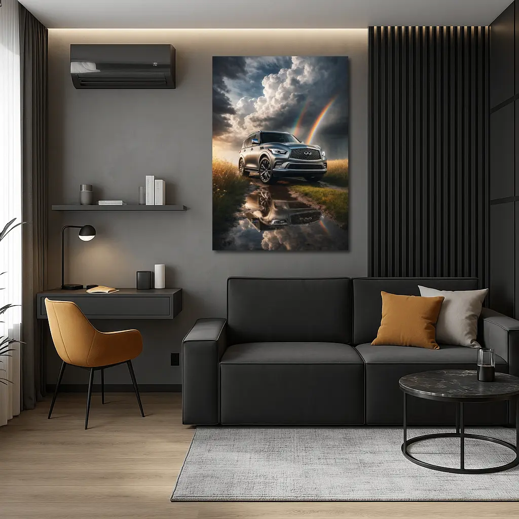 Infiniti QX80 SUV Under Dramatic Rainbow Skies – Wall Art