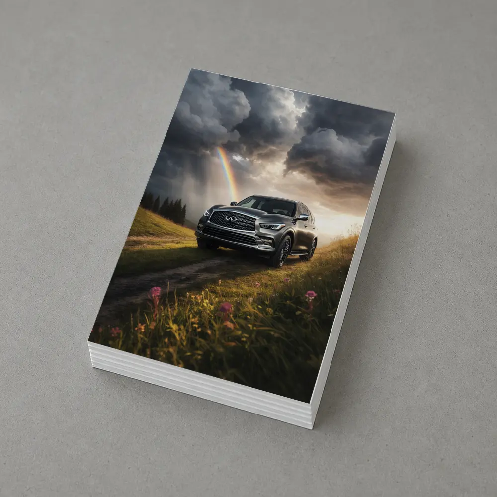 Infiniti QX80 SUV Dramatic Rainbow Meadow – Postcards