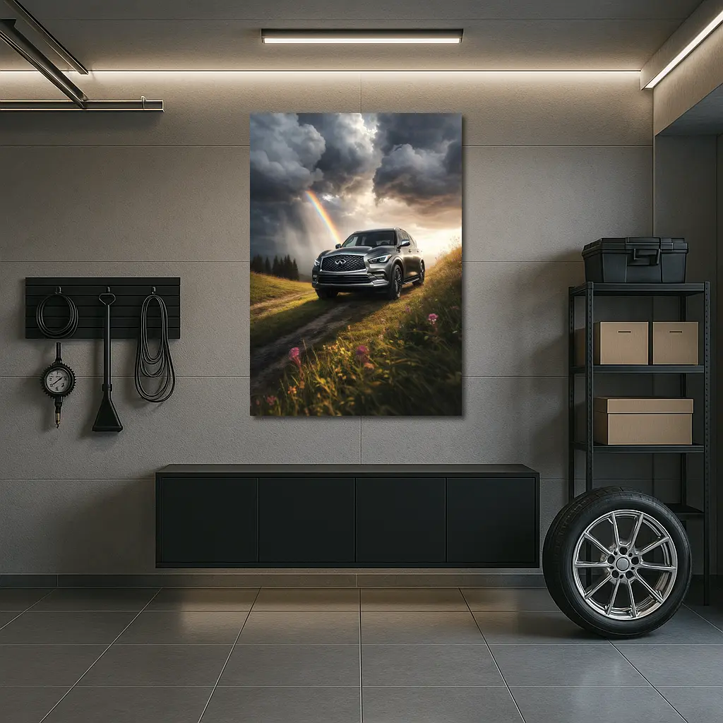 Infiniti QX80 SUV Dramatic Rainbow Meadow – Wall Art