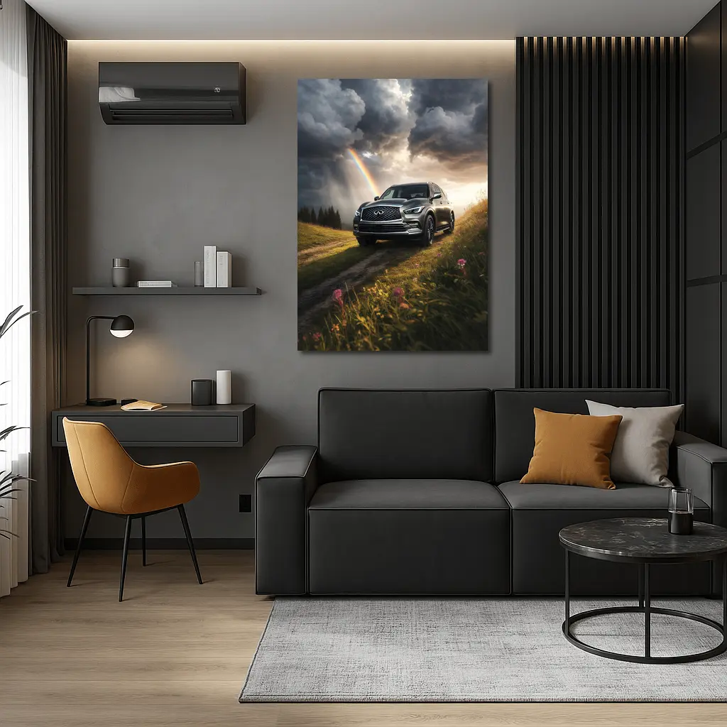 Infiniti QX80 SUV Dramatic Rainbow Meadow – Wall Art