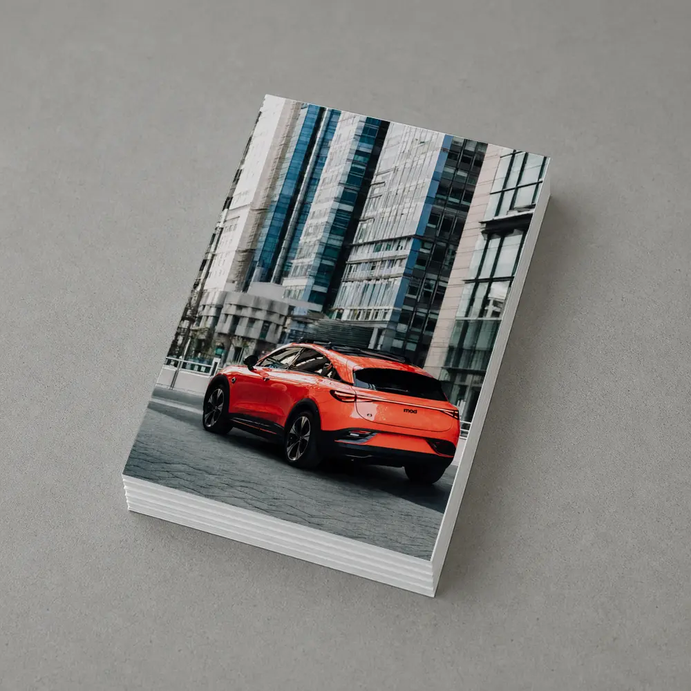 Red Electric SUV City Glass Buildings – Postcards