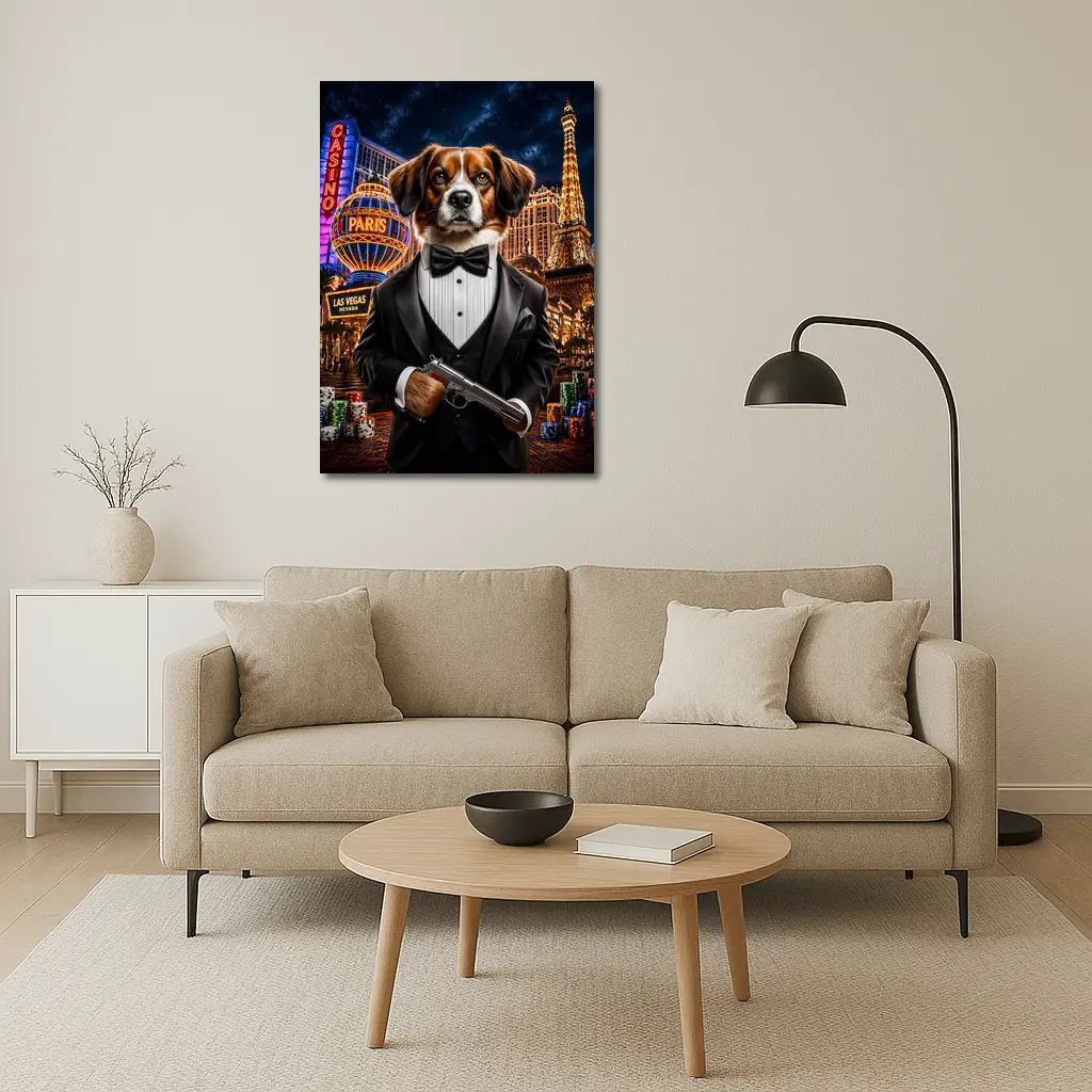 Tuxedo Dog Secret Agent Las Vegas Night – Wall Art