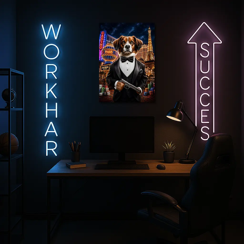 Tuxedo Dog Secret Agent Las Vegas Night – Wall Art