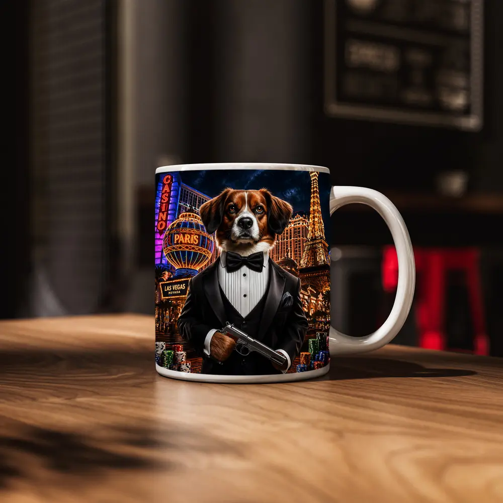 Tuxedo Dog Secret Agent Las Vegas Night – Mugs
