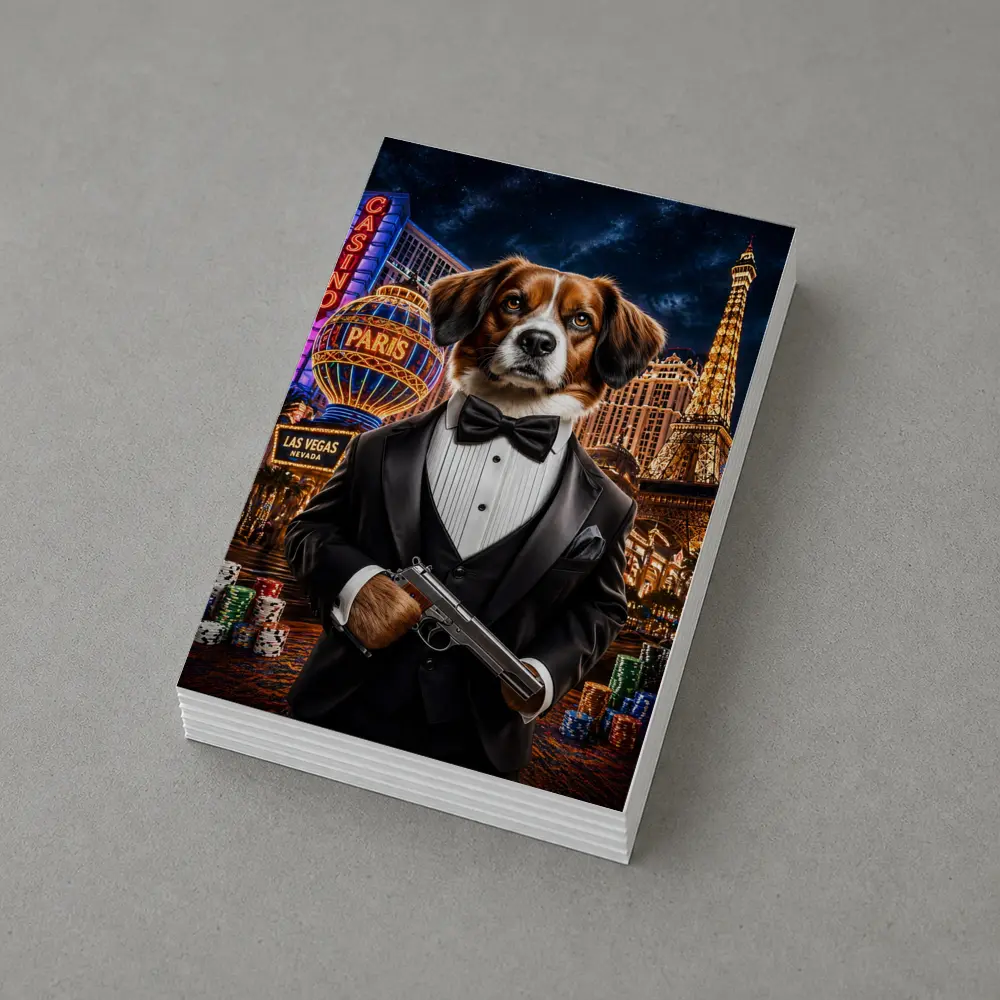 Tuxedo Dog Secret Agent Las Vegas Night – Postcards