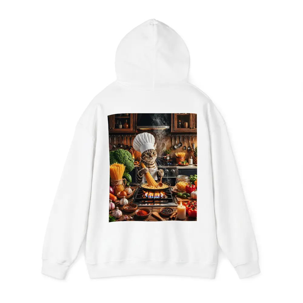 Chef Cat Cooking Pasta Kitchen Scene – Hoodies