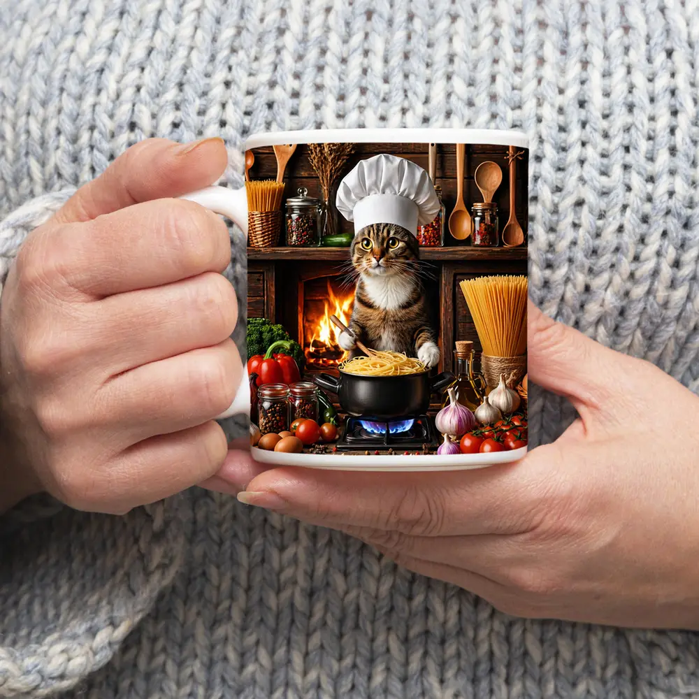 Tabby Cat Chef Cooking Pasta Kitchen – Mugs