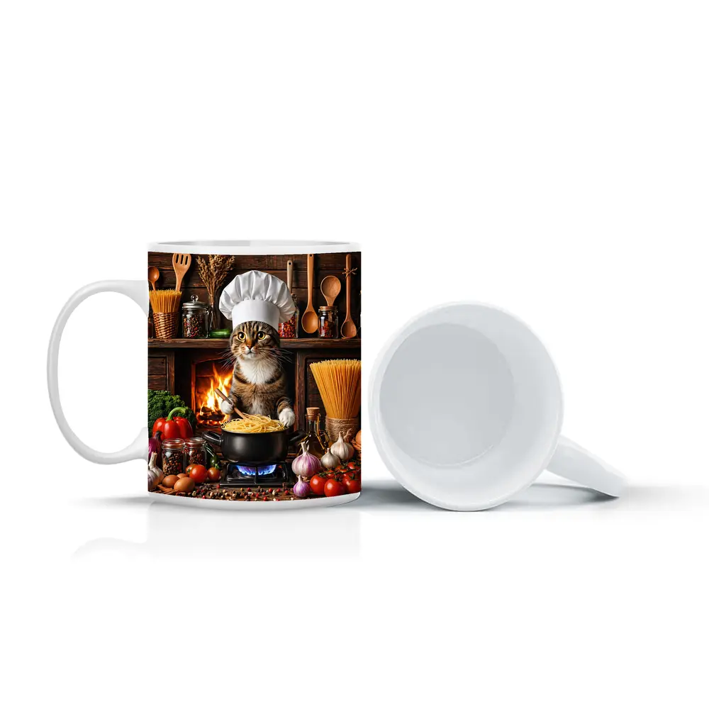 Tabby Cat Chef Cooking Pasta Kitchen – Mugs