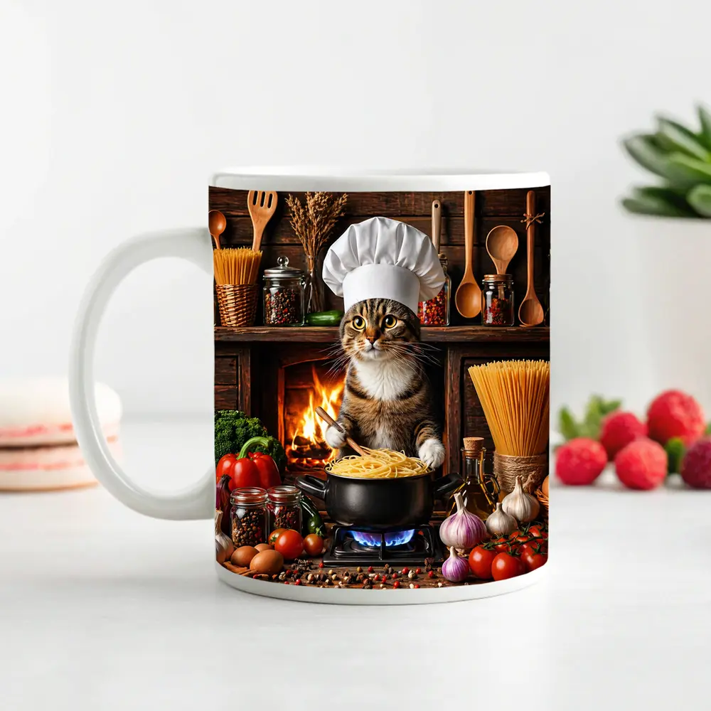 Tabby Cat Chef Cooking Pasta Kitchen – Mugs