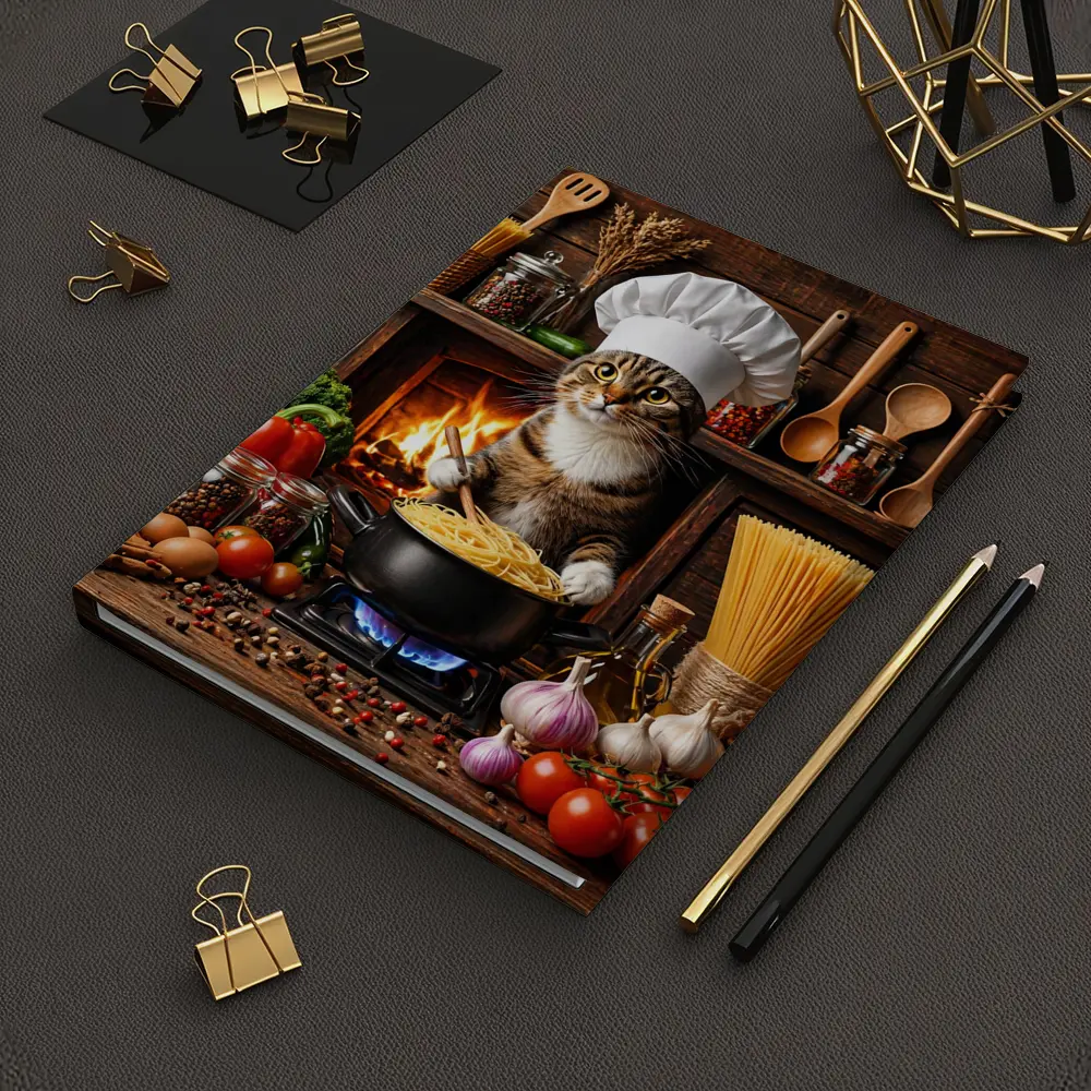 Tabby Cat Chef Cooking Pasta Kitchen – Notebooks