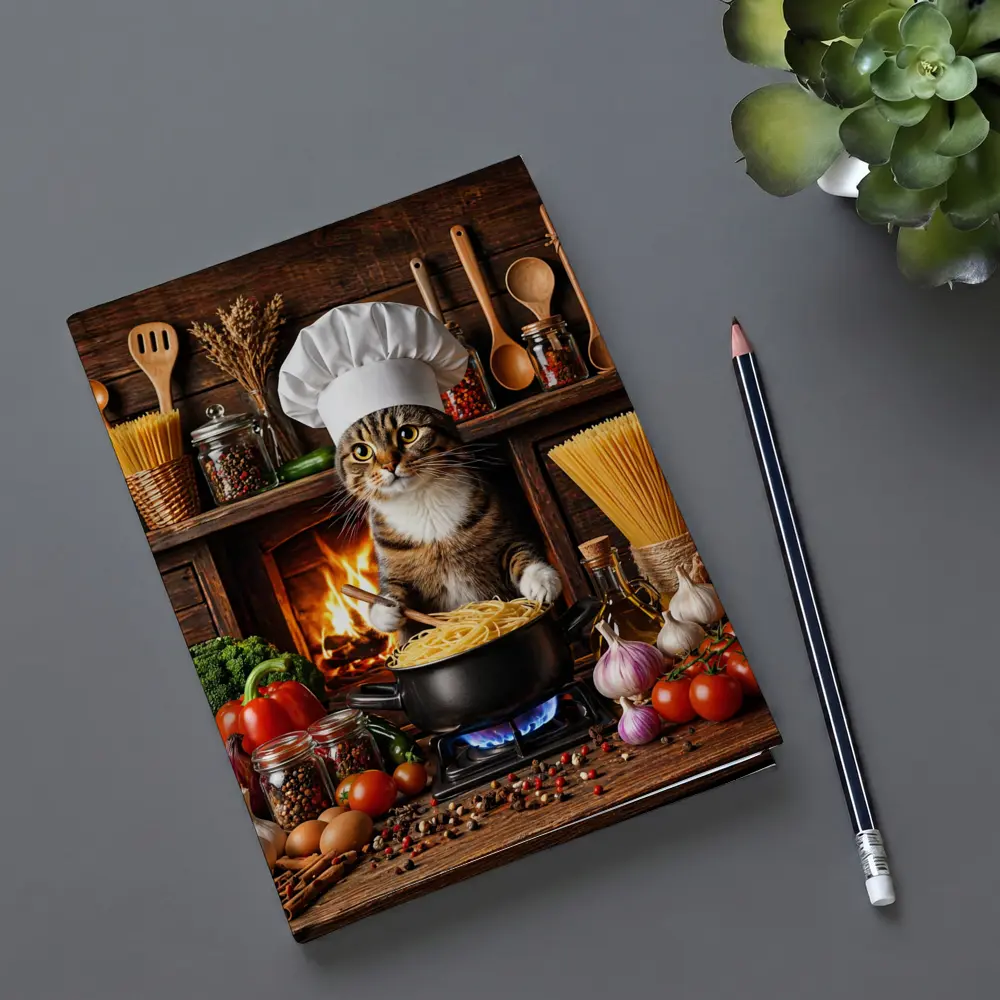 Tabby Cat Chef Cooking Pasta Kitchen – Notebooks