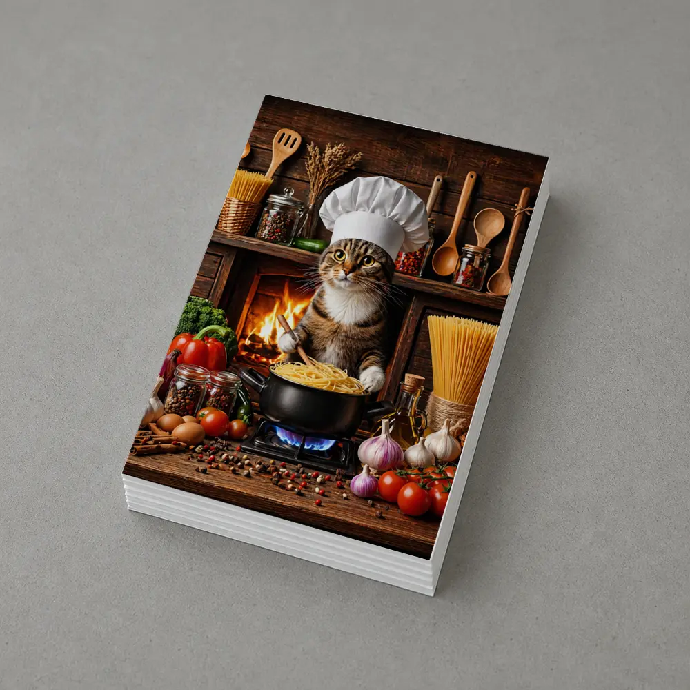 Tabby Cat Chef Cooking Pasta Kitchen – Postcards