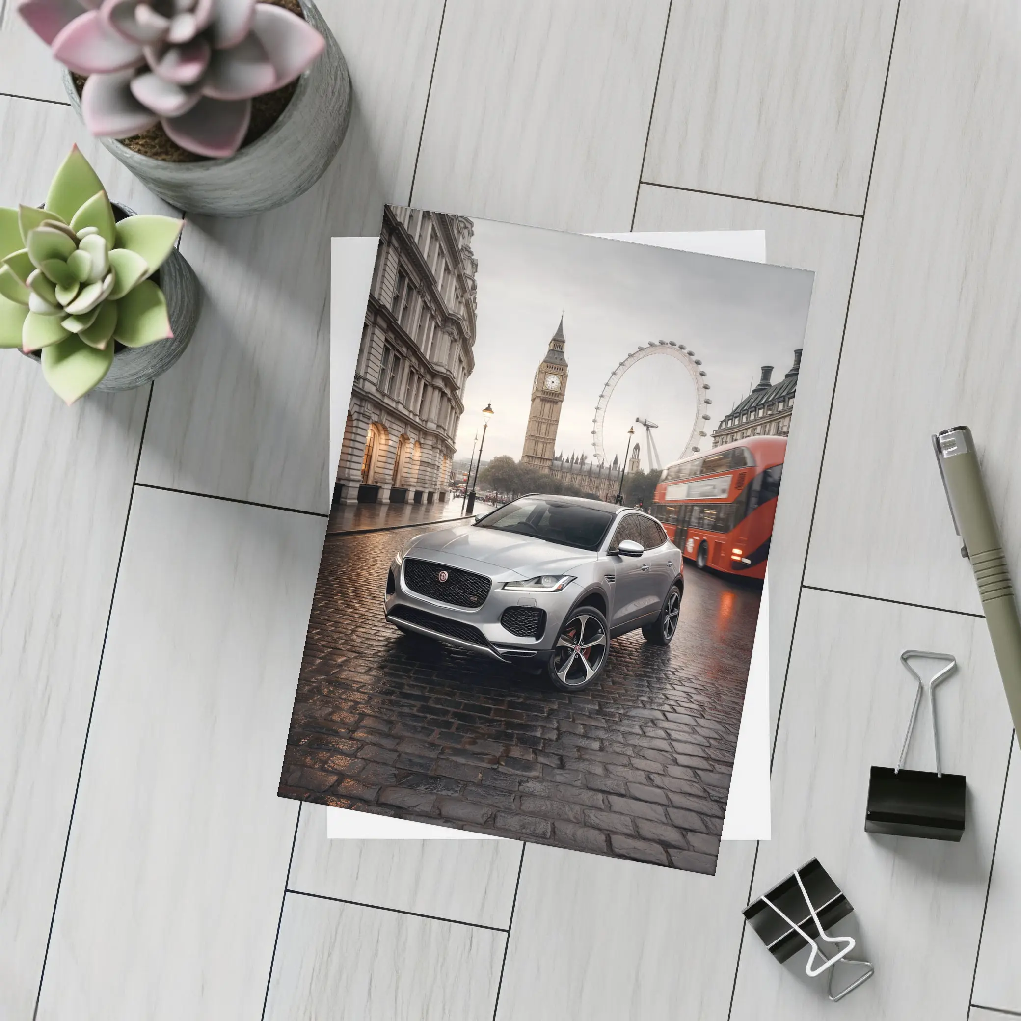 Jaguar E Pace Silver SUV London Streets – Postcards
