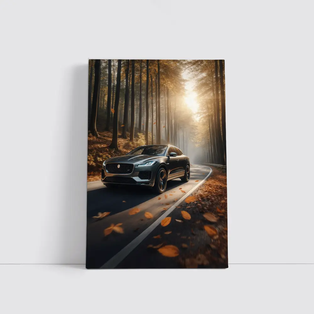 Jaguar E Pace Driving Through Autumn Forest – Wall Art