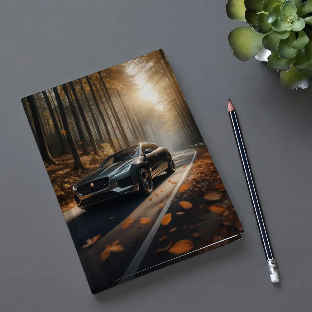 Jaguar E Pace Driving Through Autumn Forest – Notebooks