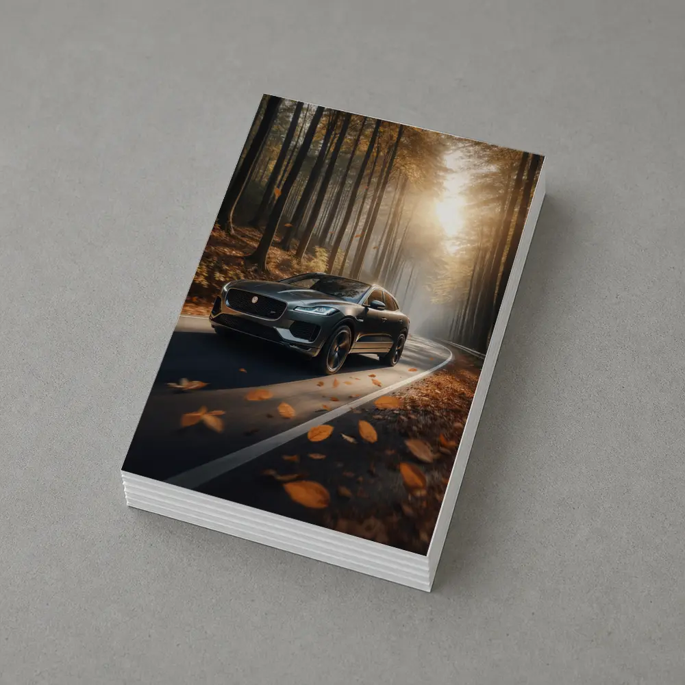 Jaguar E Pace Driving Through Autumn Forest – Postcards