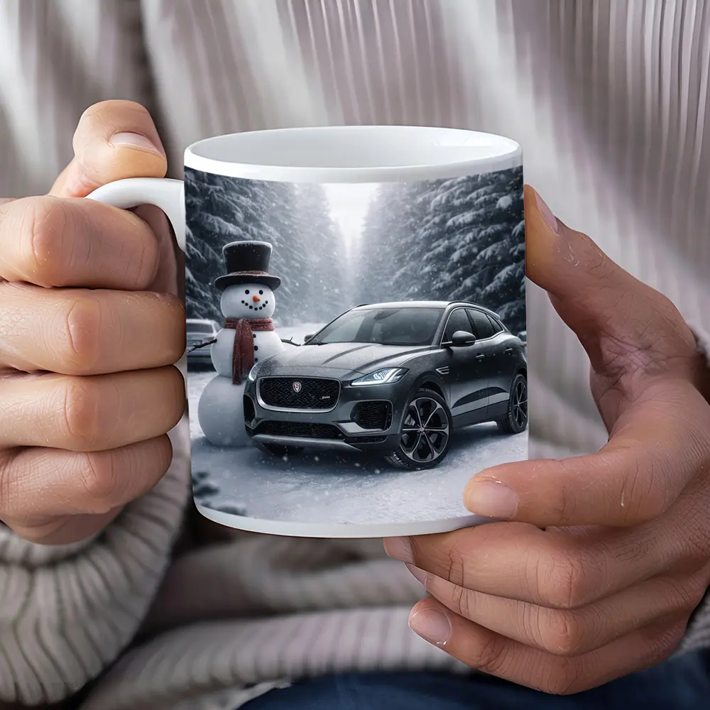 Jaguar E Pace Parked in Snowy Forest – Mugs