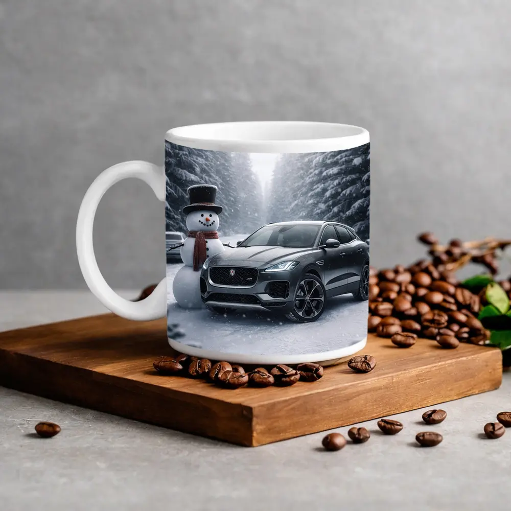 Jaguar E Pace Parked in Snowy Forest – Mugs