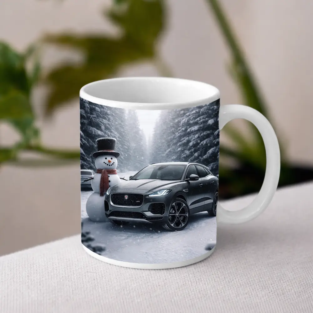 Jaguar E Pace Parked in Snowy Forest – Mugs