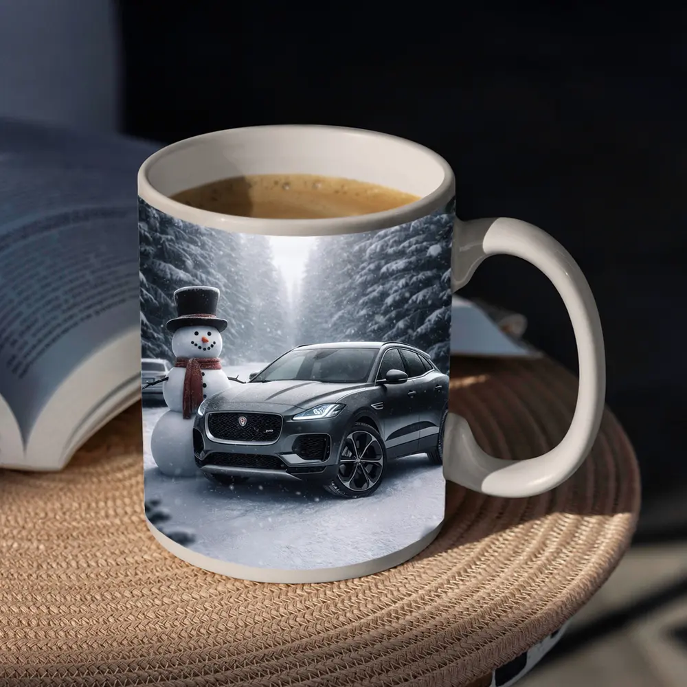 Jaguar E Pace Parked in Snowy Forest – Mugs