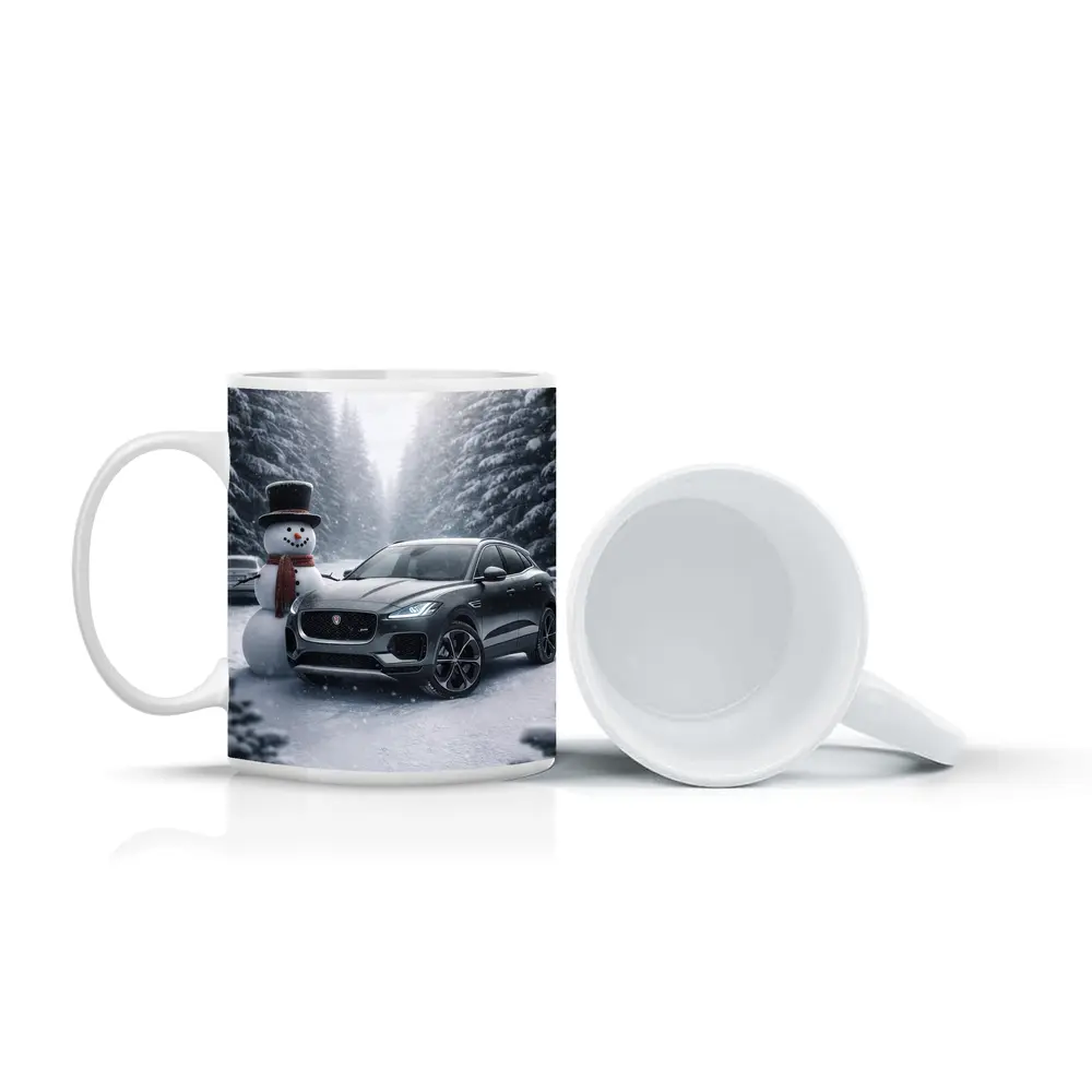 Jaguar E Pace Parked in Snowy Forest – Mugs