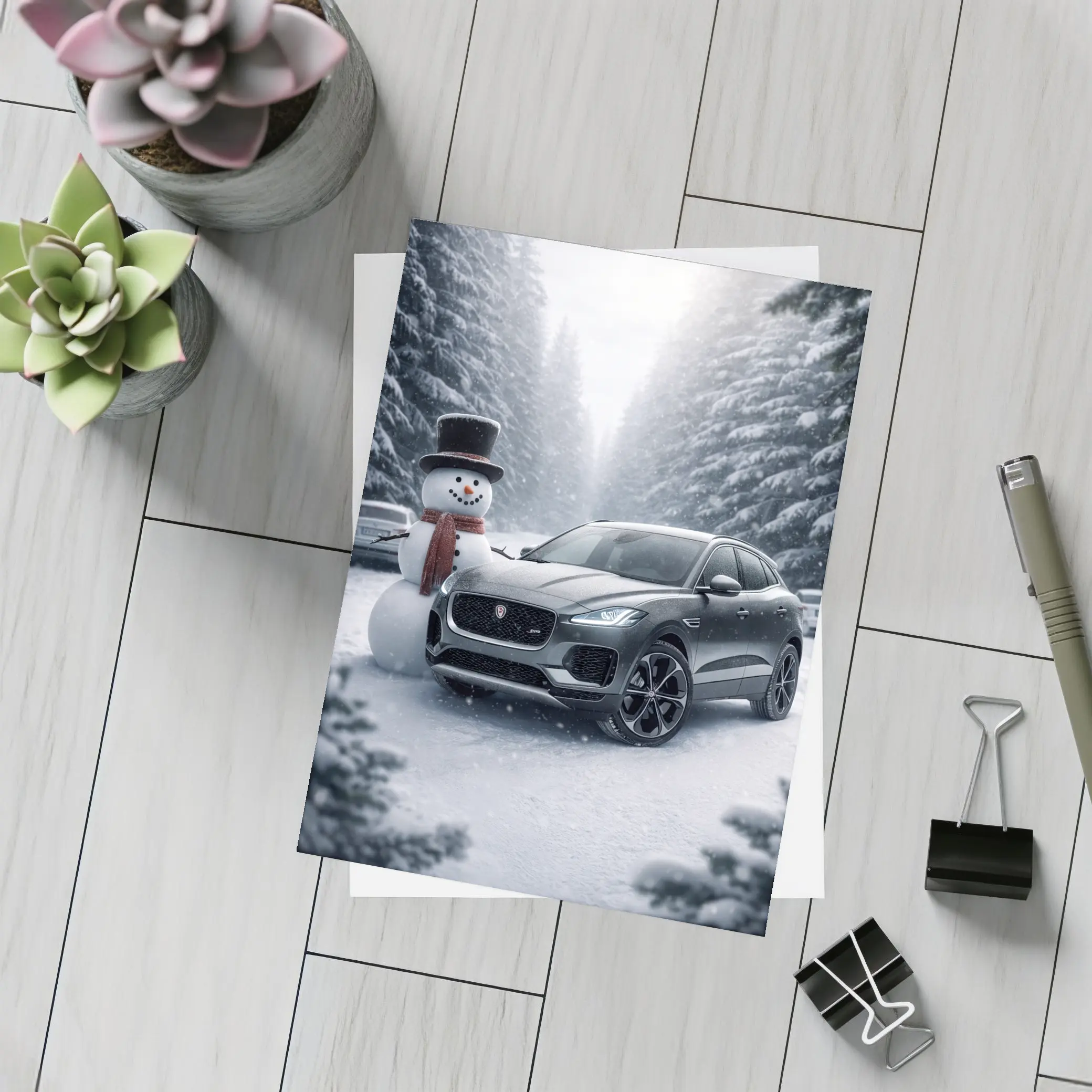 Jaguar E Pace Parked in Snowy Forest – Postcards