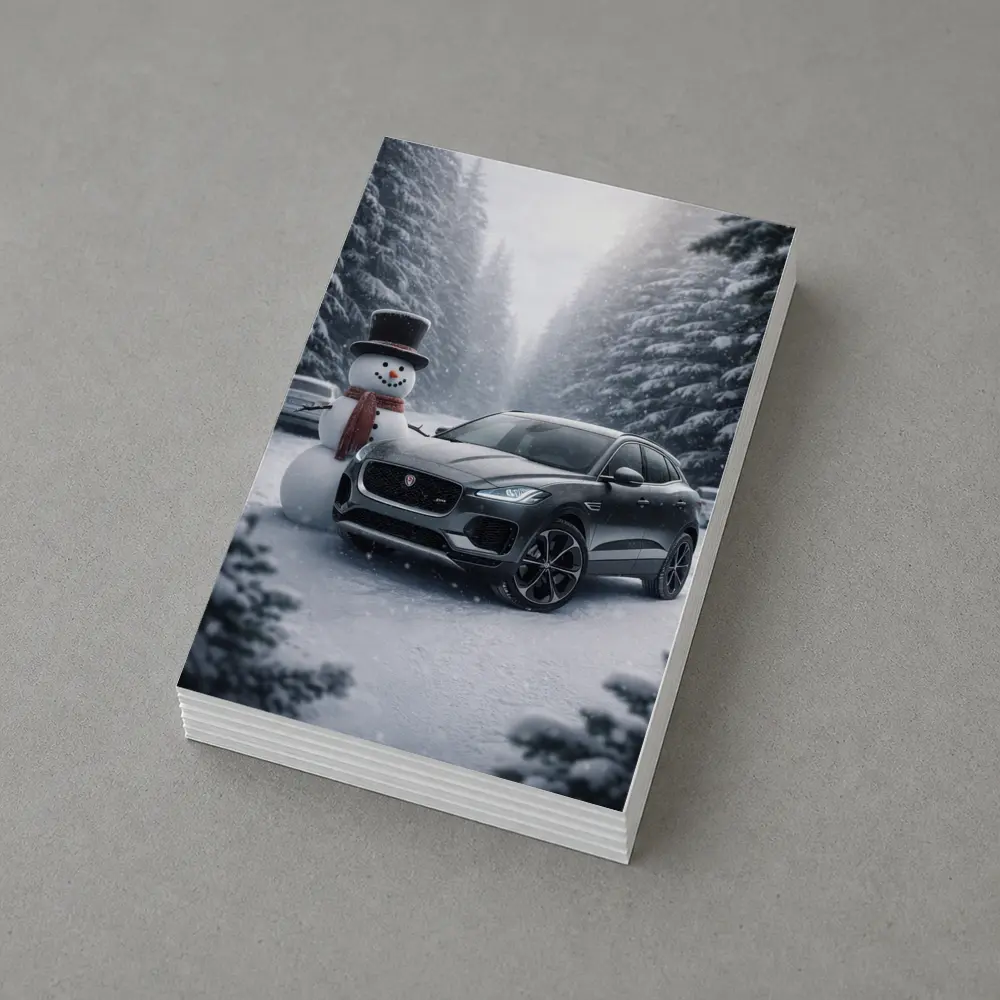 Jaguar E Pace Parked in Snowy Forest – Postcards