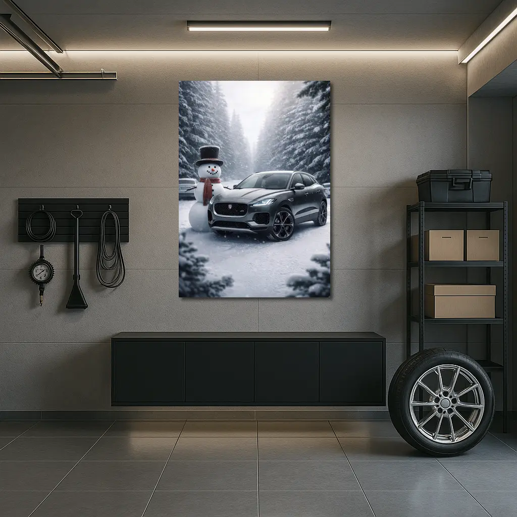 Jaguar E Pace Parked in Snowy Forest – Wall Art