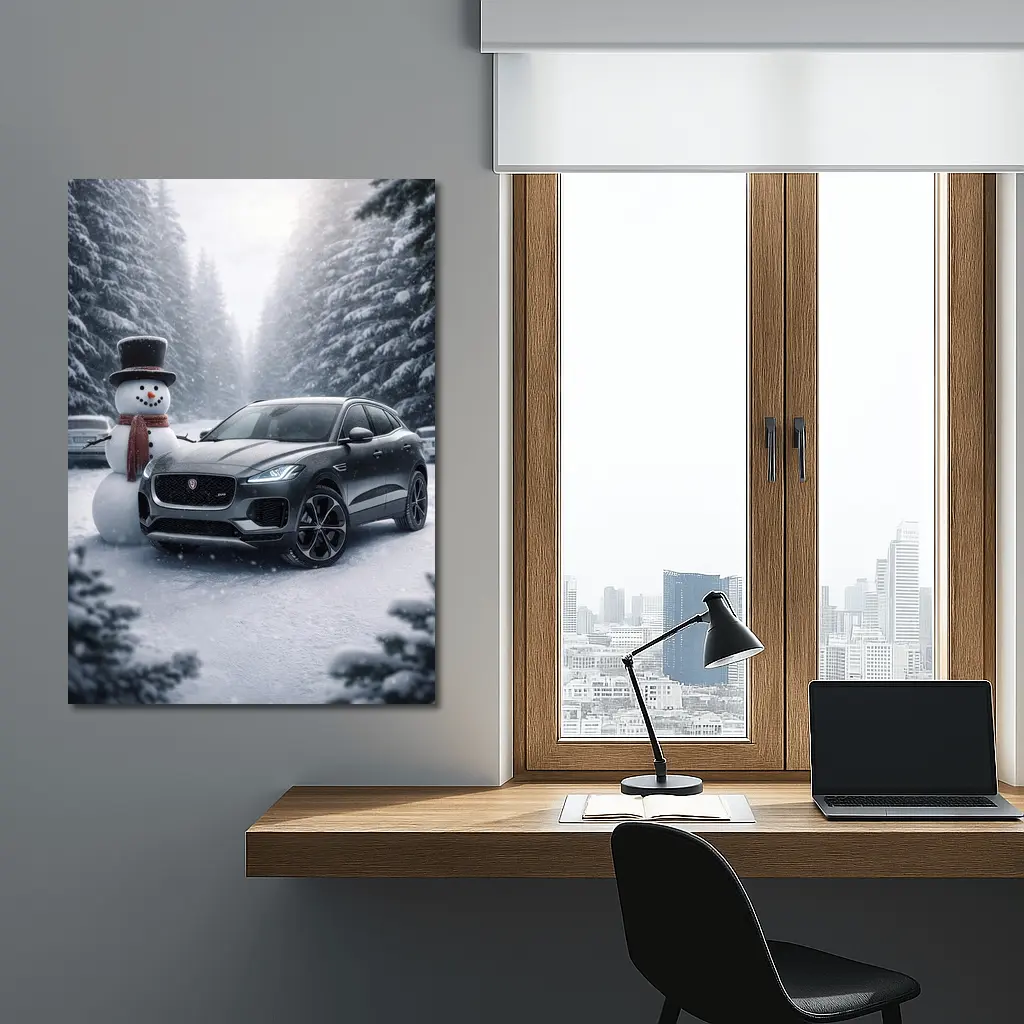 Jaguar E Pace Parked in Snowy Forest – Wall Art