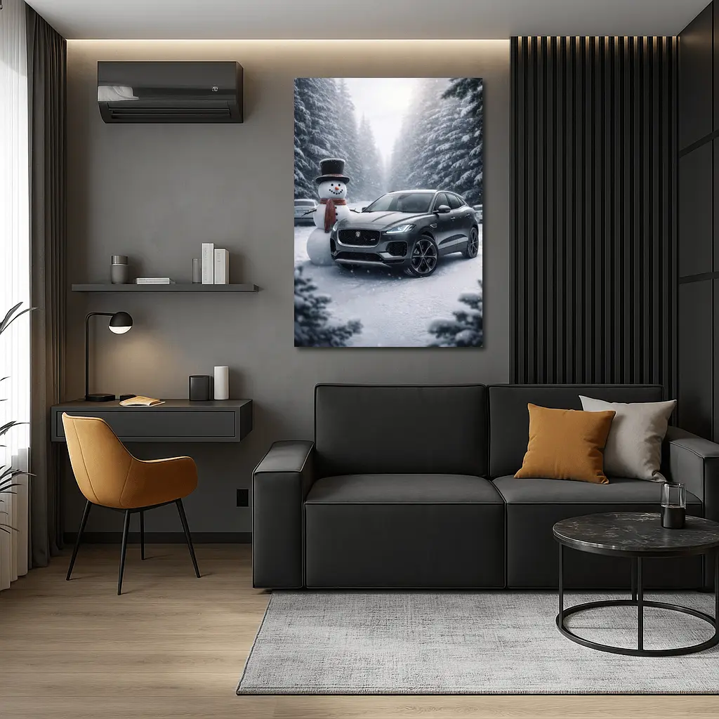 Jaguar E Pace Parked in Snowy Forest – Wall Art