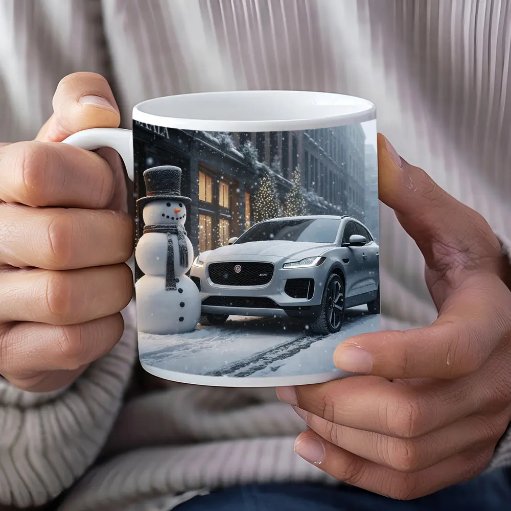 Jaguar E Pace Silver SUV Winter Snow Street – Mugs