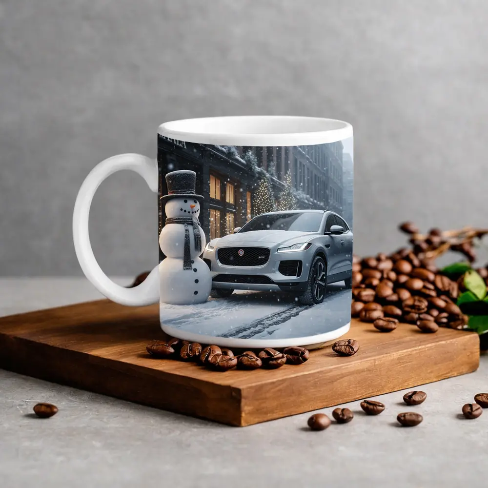 Jaguar E Pace Silver SUV Winter Snow Street – Mugs