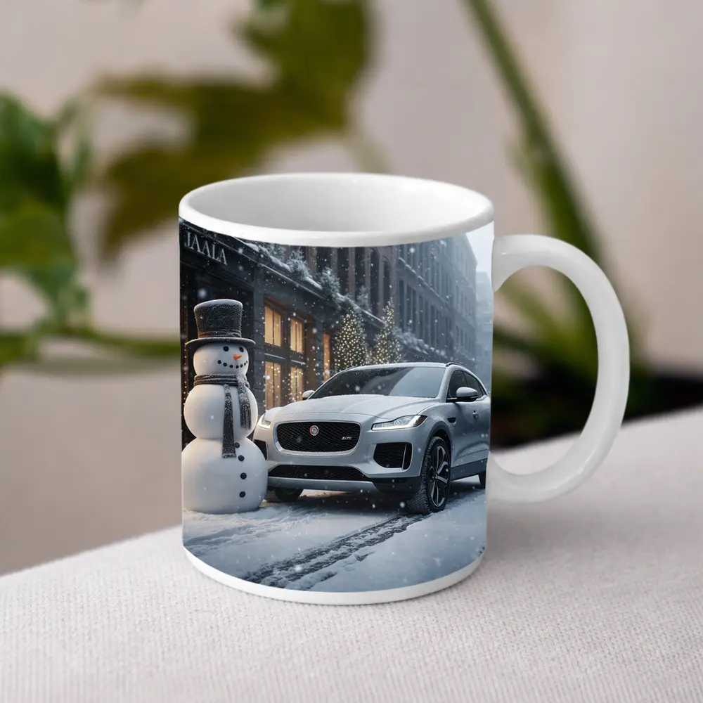 Jaguar E Pace Silver SUV Winter Snow Street – Mugs