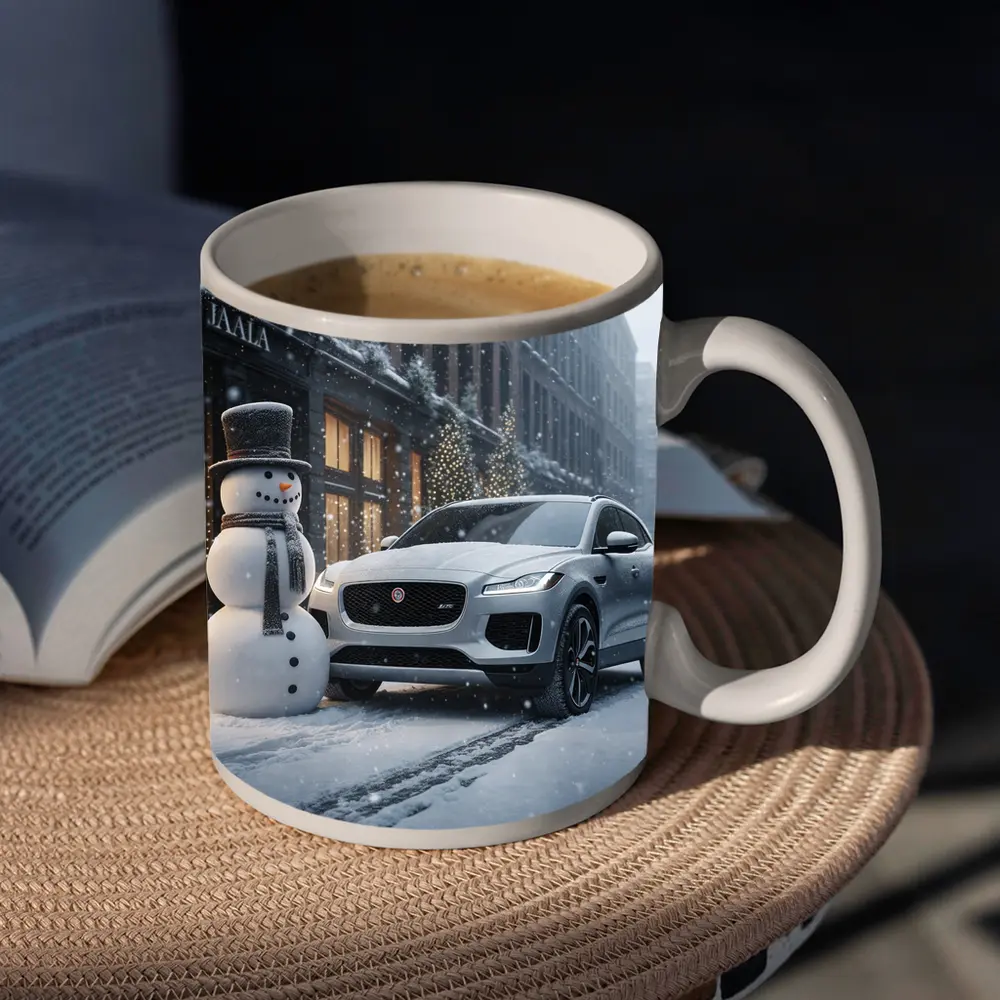 Jaguar E Pace Silver SUV Winter Snow Street – Mugs