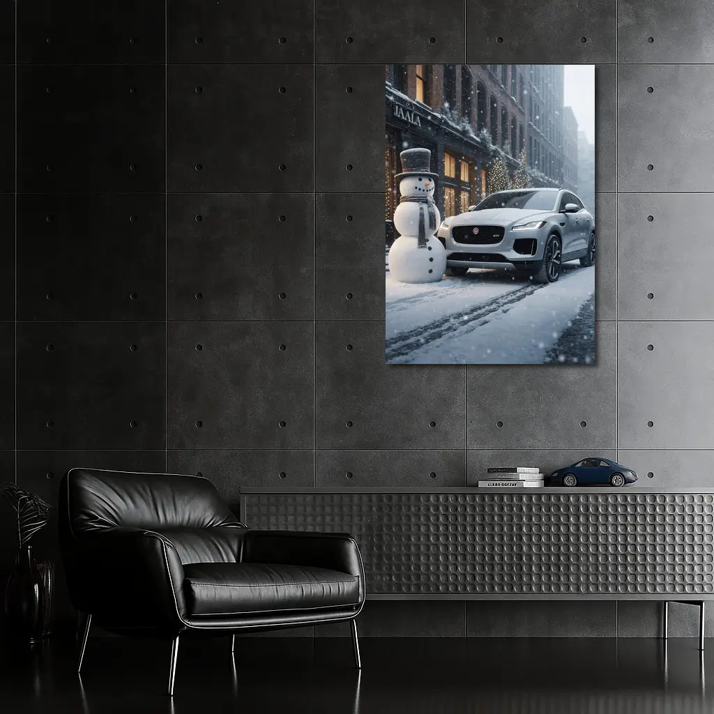 Jaguar E Pace Silver SUV Winter Snow Street – Wall Art