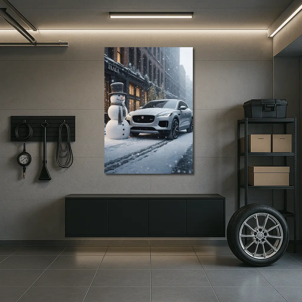 Jaguar E Pace Silver SUV Winter Snow Street – Wall Art