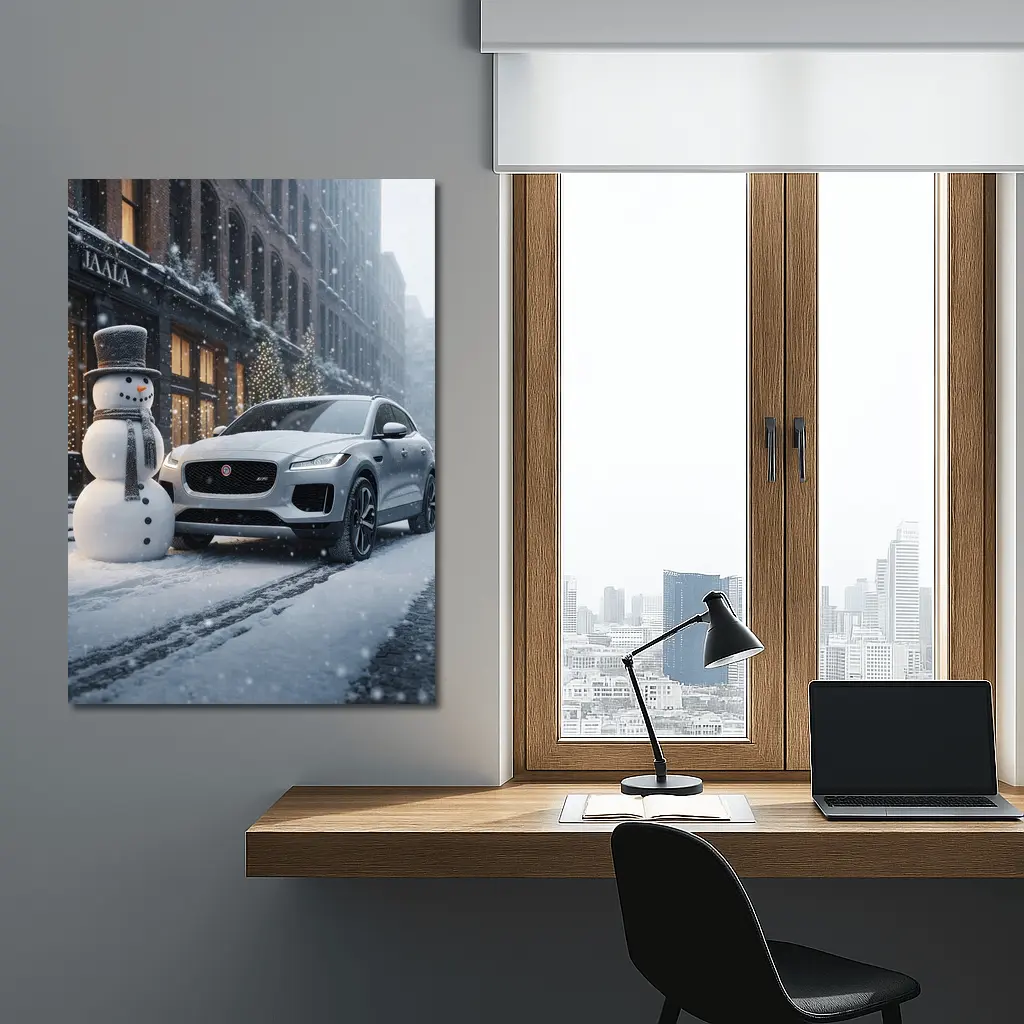Jaguar E Pace Silver SUV Winter Snow Street – Wall Art