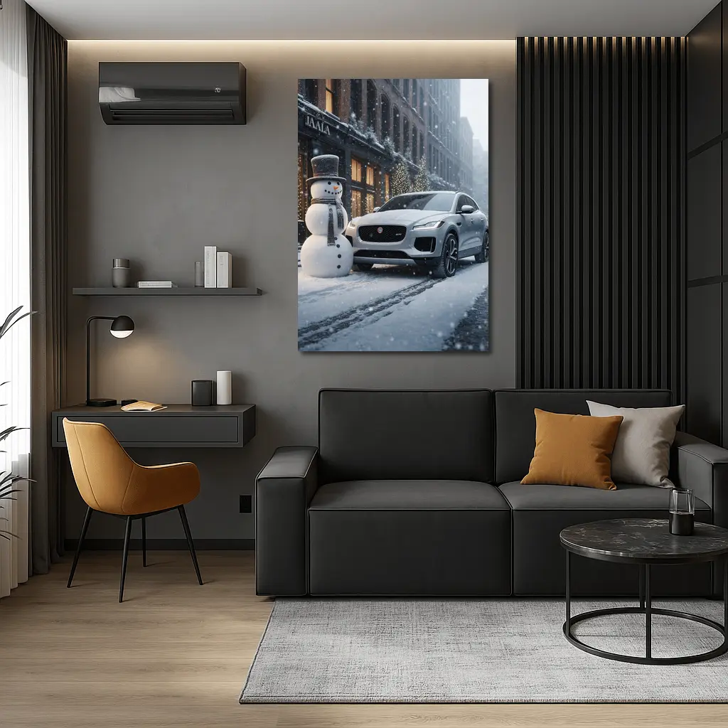 Jaguar E Pace Silver SUV Winter Snow Street – Wall Art