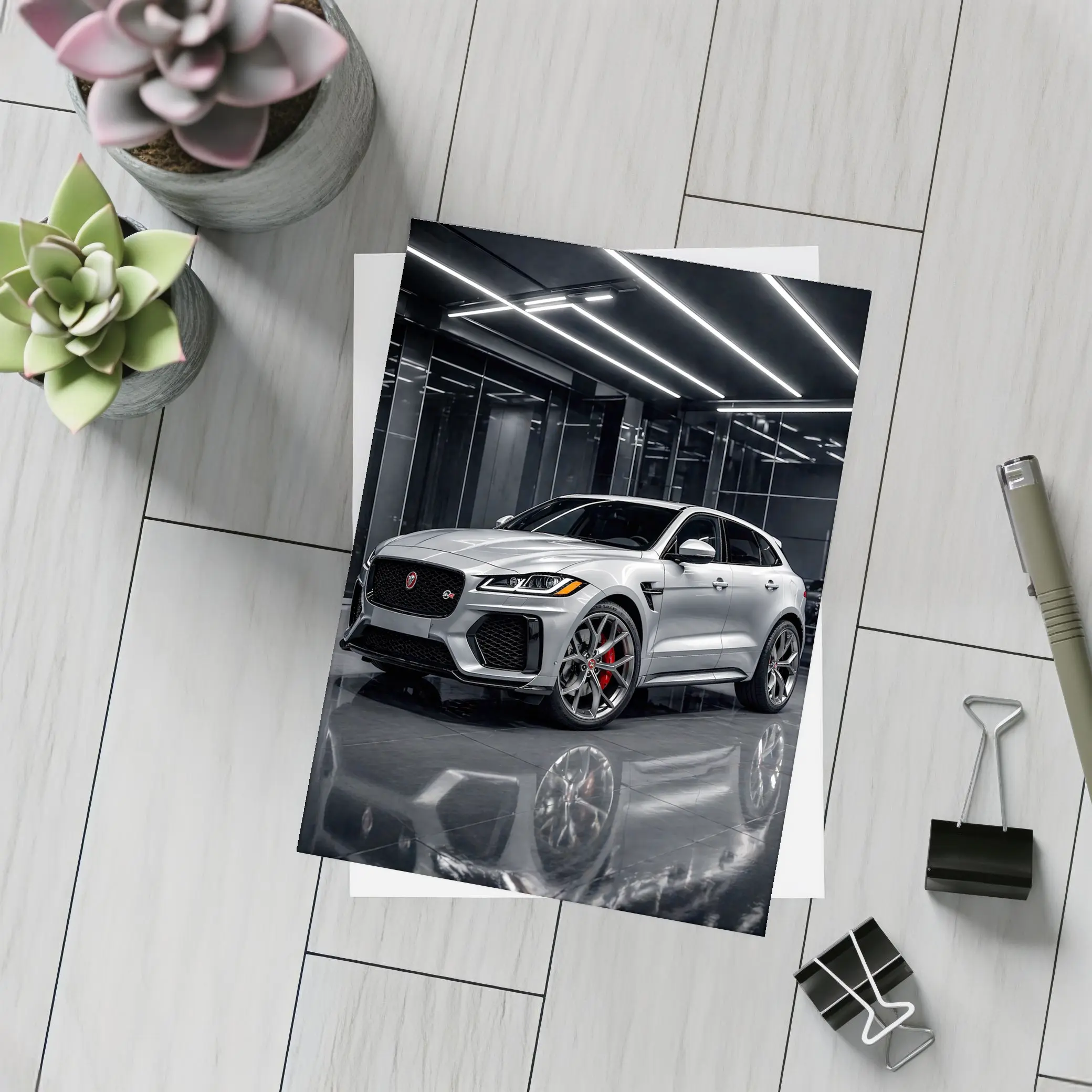 Jaguar F-Pace SVR Silver Dark Showroom – Postcards