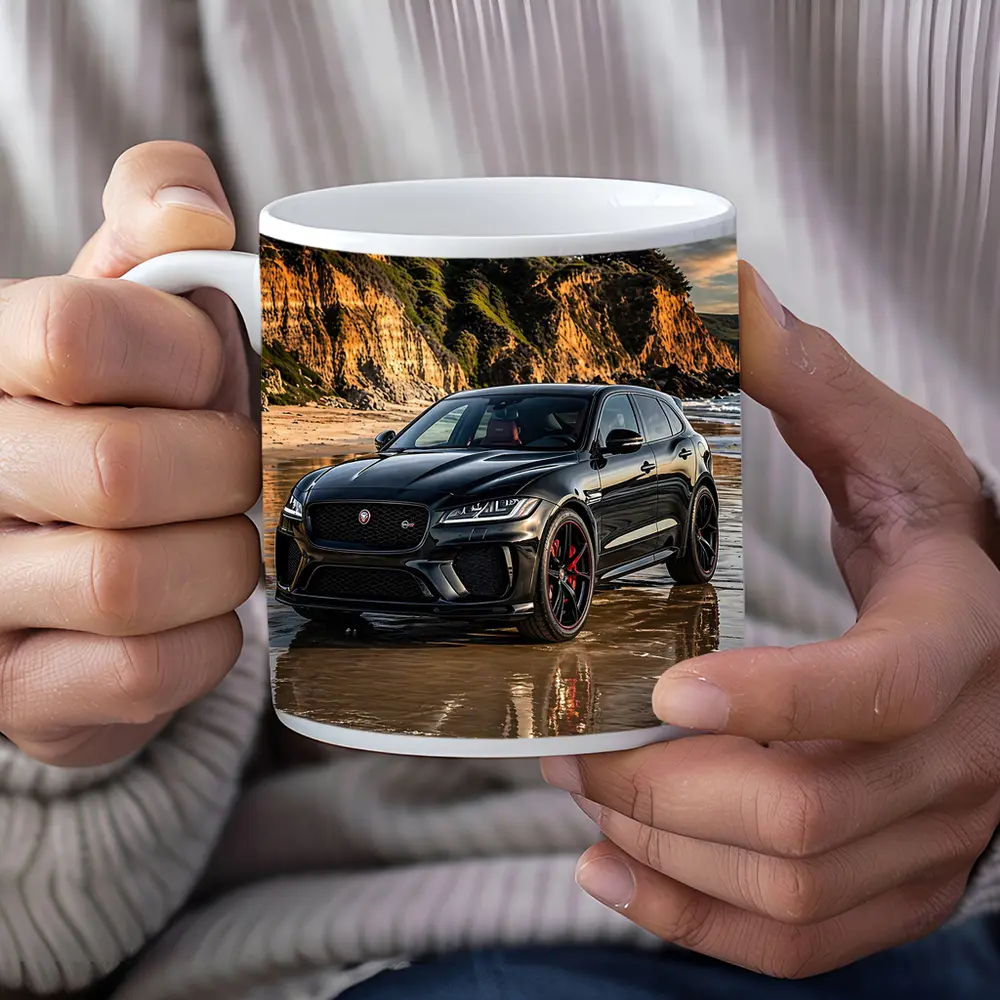 Jaguar F Pace SVR Black Beach Cliffs – Mugs