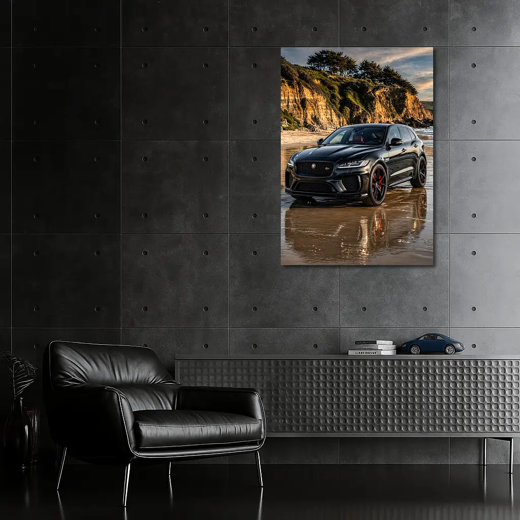 Jaguar F Pace SVR Black Beach Cliffs – Wall Art