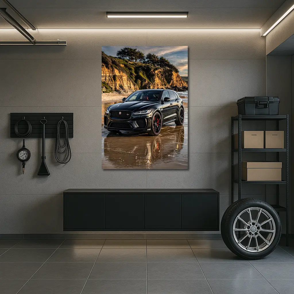 Jaguar F Pace SVR Black Beach Cliffs – Wall Art