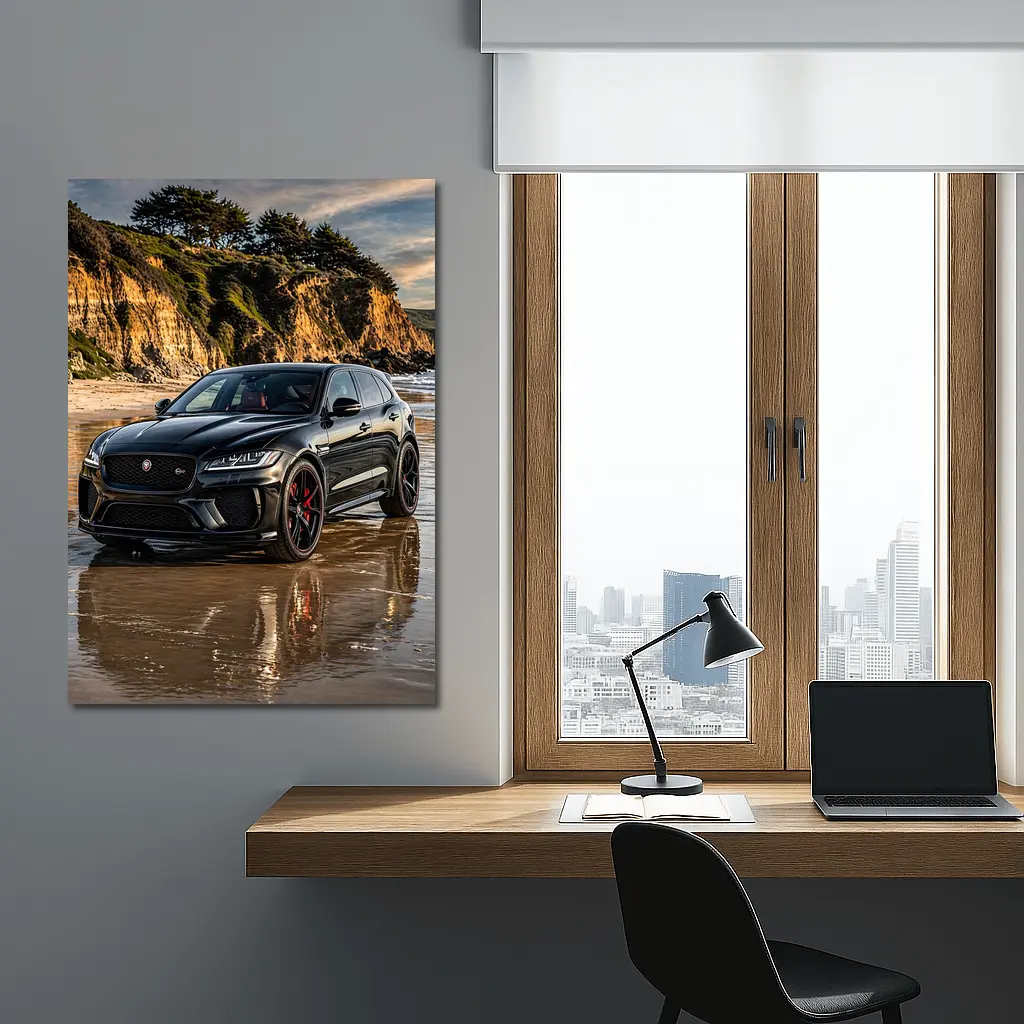 Jaguar F Pace SVR Black Beach Cliffs – Wall Art