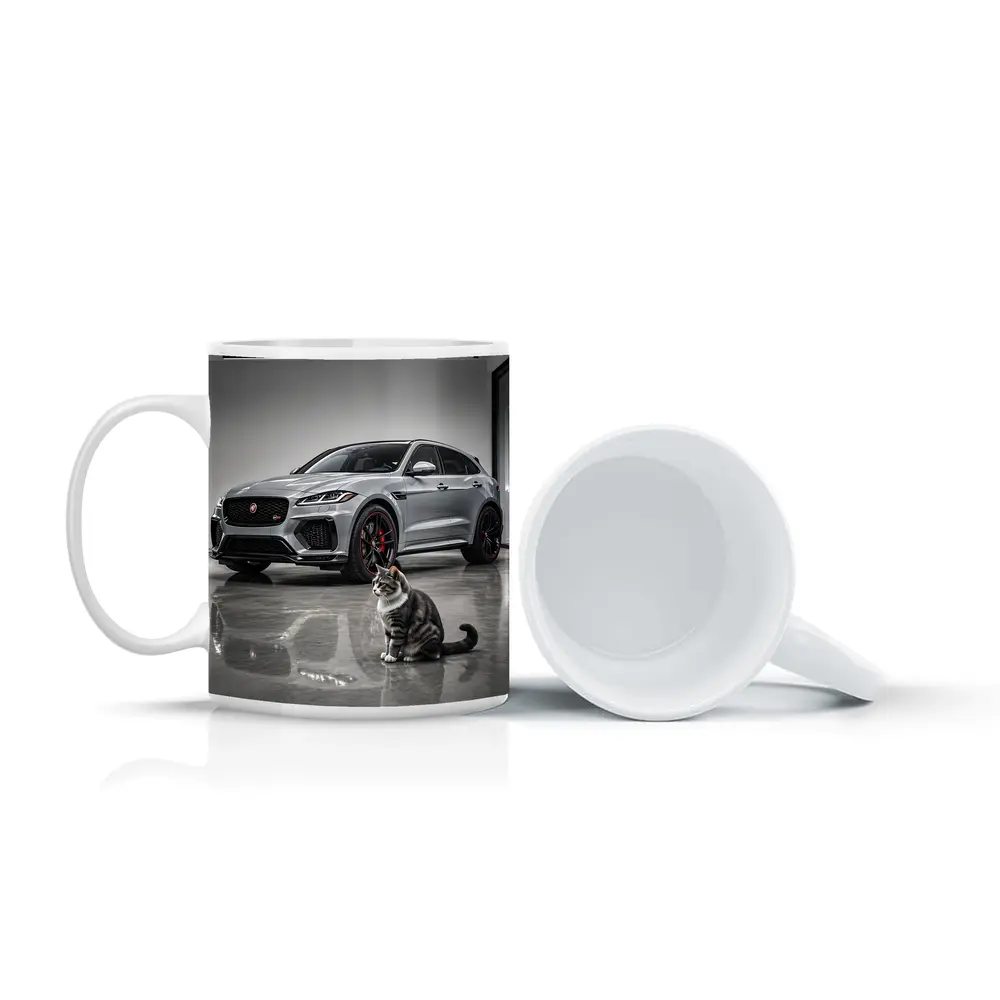 Jaguar F-Pace SVR Gray Showroom With Cat – Mugs