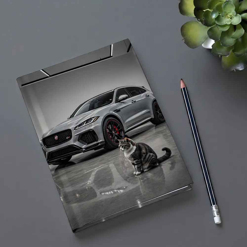 Jaguar F-Pace SVR Gray Showroom With Cat – Notebooks